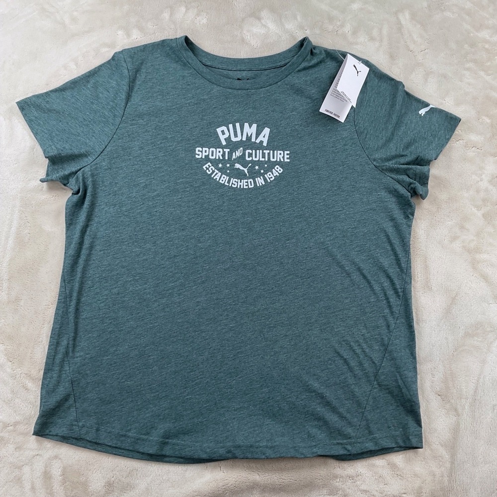 Puma Culture Graphic Tee Green Terrainβ Heather Womens XL 689822 02 NWT